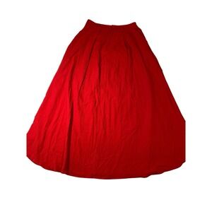 Uoozee Red Cotton Linen Maxi Lantern Skirt L Elastic Back Waist Pockets Summer